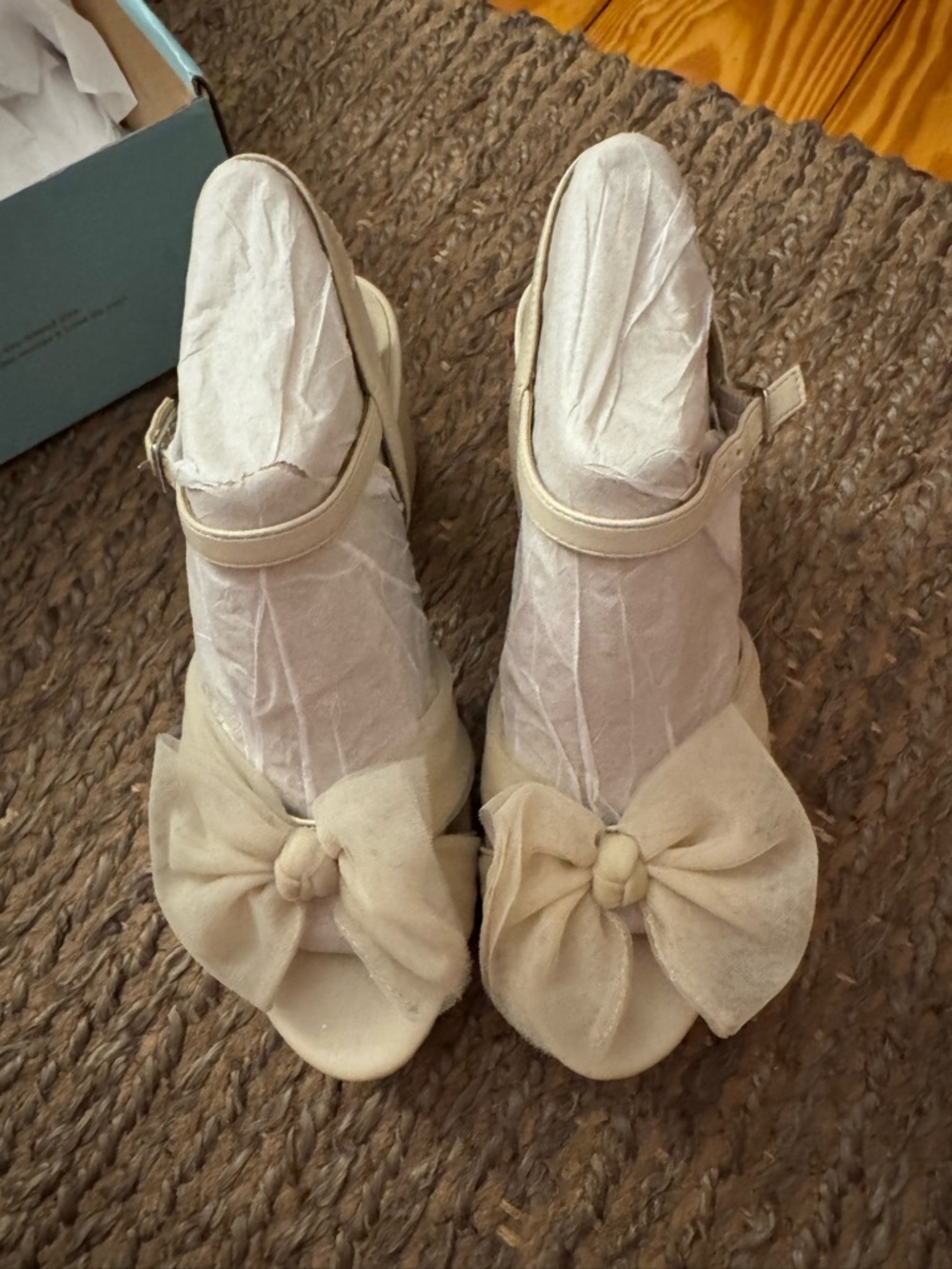 Life Stride Cream Bow Peep-Toe Ankle Strap Heels